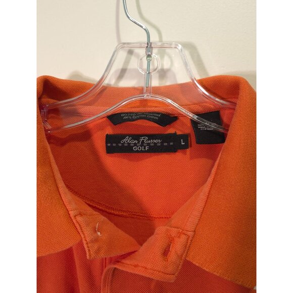 Alan Flusser Golf Polo Shirt Orange Short Sleeve White Trim Size L - Picture 7 of 7